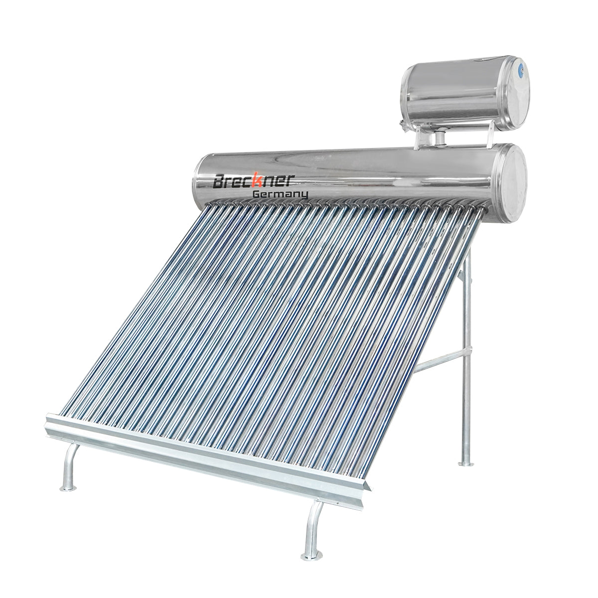 Unpressurized stainless steel solar panel with 30 tubes for hot water, 210L boiler, 2020x2200x1820mm Breckner Germany
